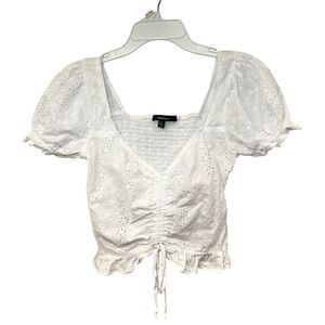 Ambiance White Eyelet Ruched Blouse